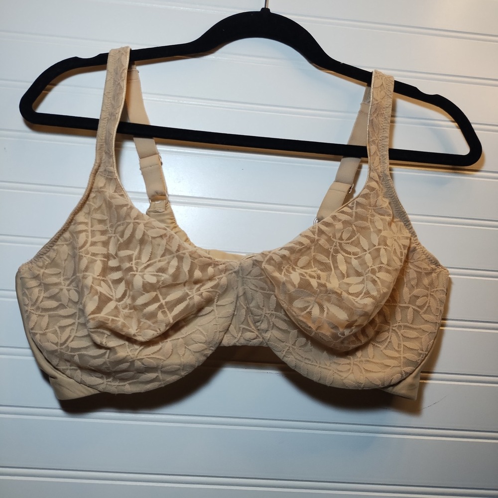 Olga by Warners 35519 Lace‎ Overlay Underwire Minimizer Bra Tan 42D